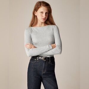 NWT J.Crew Boatneck Fine Rib Top in Grey